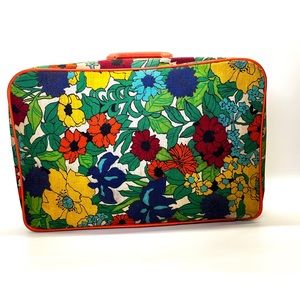 Boho Mid Century Modern Flower Power Armored Luggage Suitcase Korea 1960s